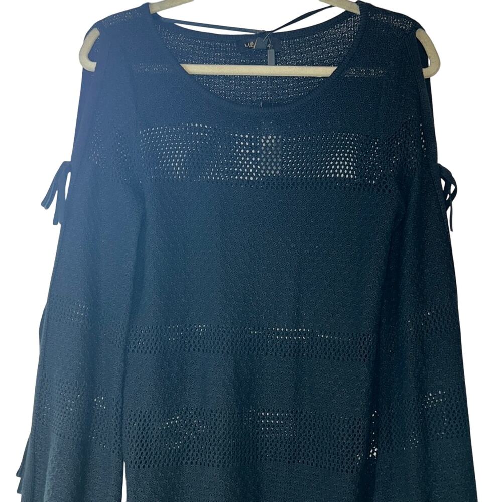 Melissa Paige Ladies Black Knit Sweater w/ Tie Sleeves, Size Medium, NWT!